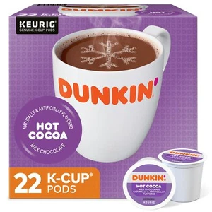 Dunkin Donuts Hot Cocoa K Cup Pack of 22 Single Serve Milk Chocolate Pods - Picture 1 of 8