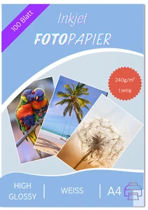 100 Blatt Glossy Fotopapier DIN A4 240g/m² super hochglänzend wasserfest Inkjet - Afbeelding 1 van 4