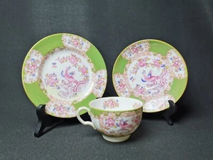 MINTON Inghilterra - Tazza e piattini - Servizio in porcellana coccatrice verde - Foto 1 di 8