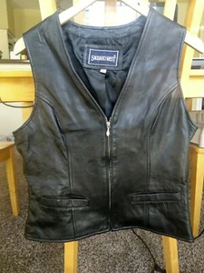SAGUARO WEST 100% Genuine Leather Vest Western Bikers Soft Black L - Women - Picture 1 of 8