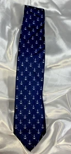 Simply Southern Men's Blue Tie Nautical White Anchor 100% Polyester Hand Made - Bild 1 von 12