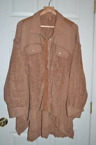 NEW Free People Tan Waterfall Terry Cardigan sweater Oversized Size L - Picture 1 of 6