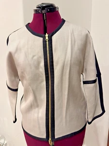 Doncaster Vintage 100% Viscose Beige w/ Black Trim Blazer Jacket Size 4 Small - Bild 1 von 9