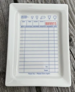 Fishs Eddy RESTAURANT GUEST CHECK Small Tray or Canape Plate Trinket 6.75" x 5" - Picture 1 of 4