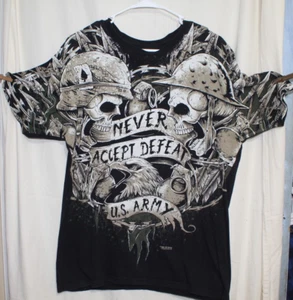 7.62 DESIGN ARMY NEVER ACCEPT DEFEAT U. S. ARMY BLACK GRAPHIC LG. - Picture 1 of 4
