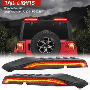 Pair of LED High Mount Tail Lights Rear Roof Wing Spoiler Fits Jeep Wrangler JL - Picture 1 of 10