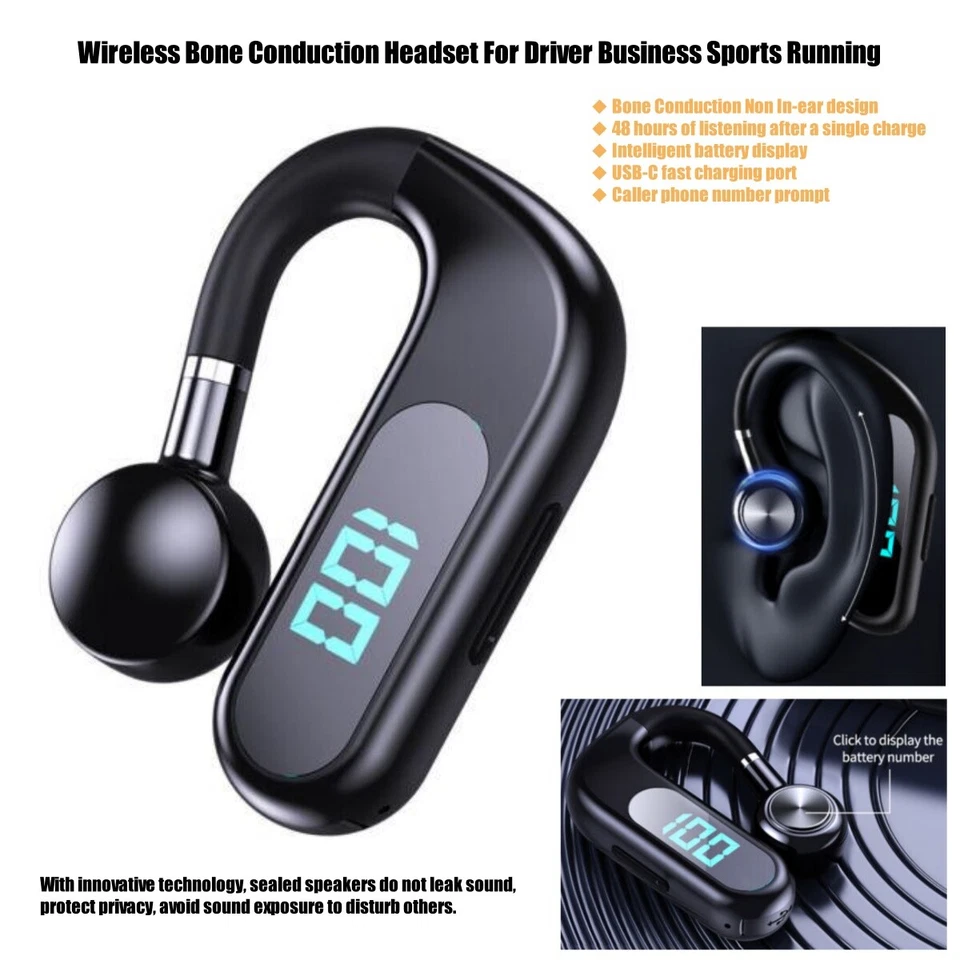 Bluetooth Earphones Wireless Bone Conduction Headset Earhook Sport Headphones US - Image 1 of 4