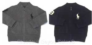 Polo Ralph Lauren Jumper Sweater Boys Big Pony Cotton Full Zip in Navy & Grey - Picture 1 of 7