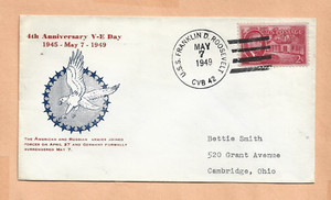 U.S.S.  FRANKLIN ROOSEVELT MAY 7,1949 4th ANNIV V-E DAY   NAVAL COVER