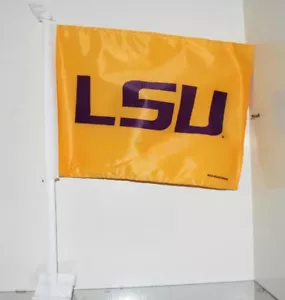 Bandera de automóvil de la Universidad Estatal Rico LSU Tigers de Louisiana amarilla/púrpura nueva con etiquetas - Imagen 1 de 2