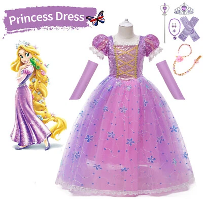 Girls Kids Tangled Rapunzel Fancy Dress Up Party Cosplay Outfit Costume Princess - Image 1 of 4