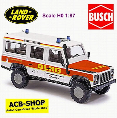 Land Rover Defender 110 Dlrg Konstanz Bianco + Rosso Brillante 1:87 Busch 50313 - Immagine 1 di 2