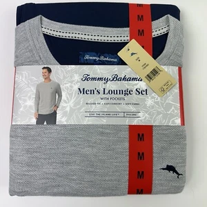 Tommy Bahama Pajamas Men's M Blue Grey Waffle Lounge Set 2-Piece Pants Shirt - Picture 1 of 6