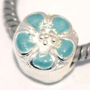 1 Silver Blue Flower Bead Charm Spacer Fit Eupropean Chain Bracelet Make Jewelry