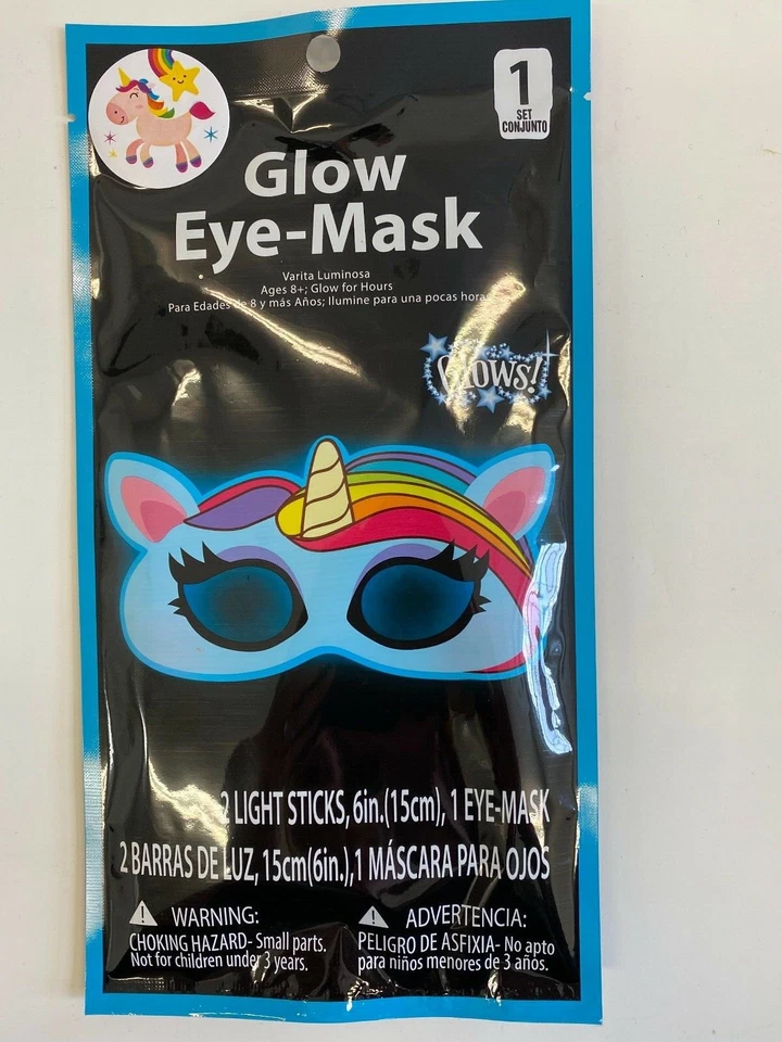 Glow unicorn eye-mask 2 light sticks 1 mask Halloween dress up - Image 1 of 2