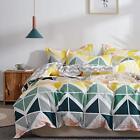 3 Piece Colorful Queen Duvet Cover Set With Green Yellow Orange Cubes And Triang