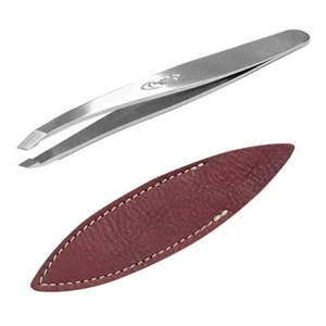 Naoki Works Japan Tweezers Slanted Tip Stainless w/ Leather Case Red Tsubame - Picture 1 of 8
