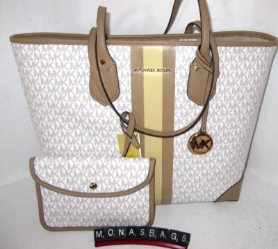 Michael Kors New Eva MK Signature Buttermilk Multi Large tote with Pouch NWT$298 - Image 1 of 4