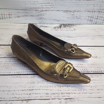 普拉达尖头金头高跟鞋 - 40 码 - 美国 10 码 — 第 1/4 张图片