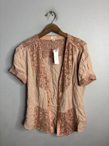 Anthropologie Tiny Blouse Womens Medium Pink Embroidered Sheer Lace Floral Top - Picture 1 of 10
