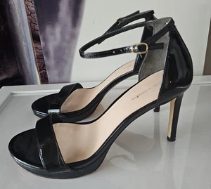 STUART WEITZMAN Black Patent Leather Open Toe Heels Ankle Strap Size 12B YJ01 - Picture 1 of 11