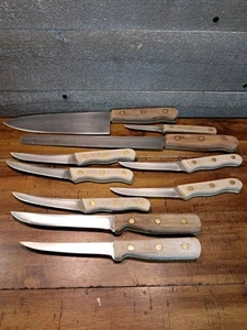 Vtg Lot 10 Chicago Cutlery Wooden Handle Knives 102S, 103S, 61S, 62S, 42S & BT10 - Picture 1 of 10