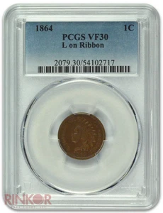 1864 1C L on Ribbon Indian Cent PCGS VF-30 - Picture 1 of 3