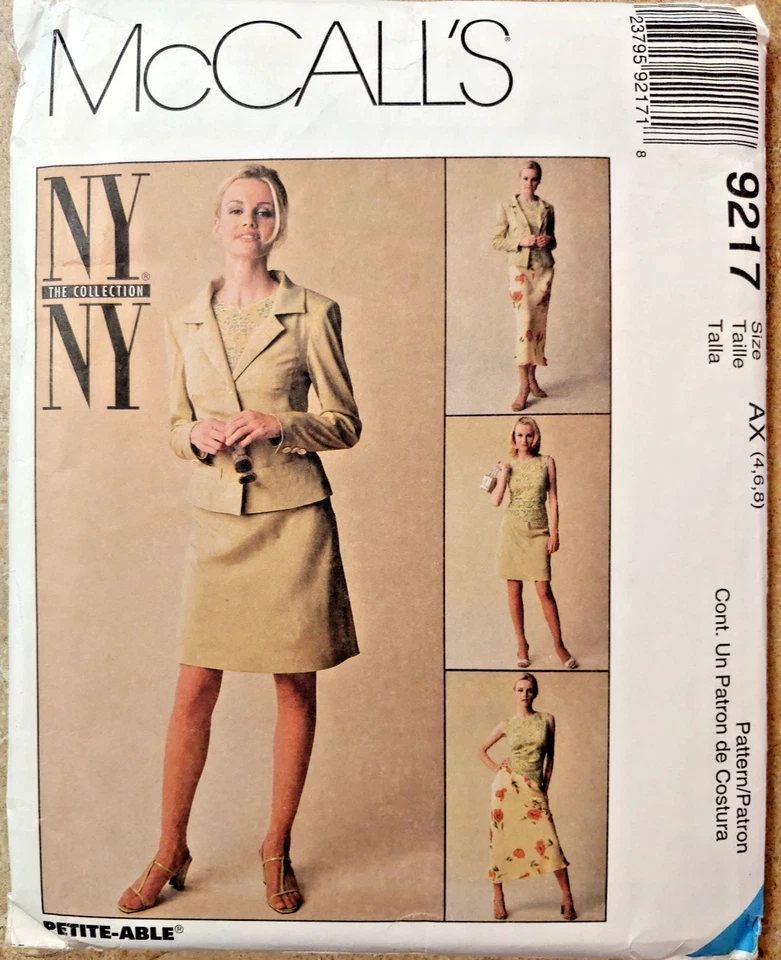 McCalls 9217 Lined Jacket, Top 2 Lengths Bias Skirt Stretch Knits Misses 4,6,8 - Image 1 of 4