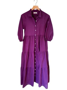 Natural Life Maxikleid Flieder Baumwolle Stufen Gr. XS - Knopfleiste Cottagecore - Bild 1 von 9