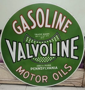Valvoline Gasoline grn Porcelain Enamel Heavy Metal Varaition Sign Double Side - Picture 1 of 12