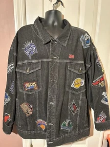 UNK NBA Denim Jacket Mens Size 4XL NBA Patched Black Denim Vintage Rare READ - Picture 1 of 11