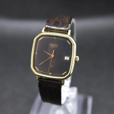 Reloj Rado Hombre Negro Cuadrado 28mm Cuarzo Vintage Fecha Hecho en Suiza - Imagen 1 de 4