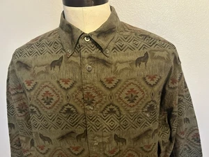 Cabelas Shirt Deerskin Soft Chamois Flannel Southwestern Wolf Print Aztec Men XL - Picture 1 of 6