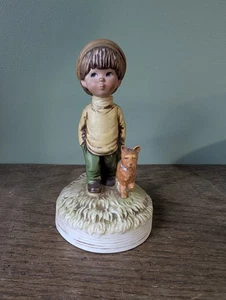 Vintage GORHAM Moppets 1974 Fran Mar Japan Figurine Music Box Boy With Dog - Picture 1 of 7