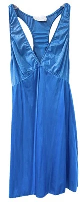 VANITY FAIR Sleeveless Nylon Midi Nightgown Periwinkle Blue Racerback Satin - S - Image 1 of 4