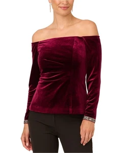 Adrianna Papell Womens Bead Velvet Top Off the Shoulder Blouse, Red, 8 - Picture 1 of 1
