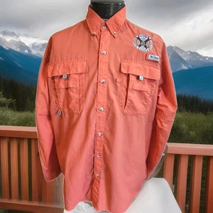 Camisa Columbia PFG Para Hombres 2XL Naranja Omnishade Manga Larga Hampden Sydney College - Imagen 1 de 17