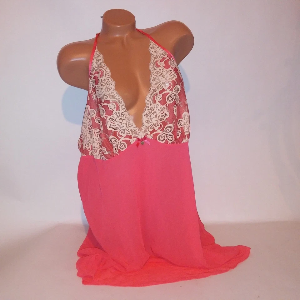 Lencería Cacique Chemise Slip 22 24 Naranja Crema Encaje Transparente Inalámbrico Foto 1 de 4