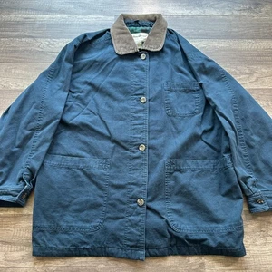 Giacca blu vintage Eddie Bauer cappotto lavoro fienile lavoro verde foderato flanella anni 90 L - Foto 1 di 13
