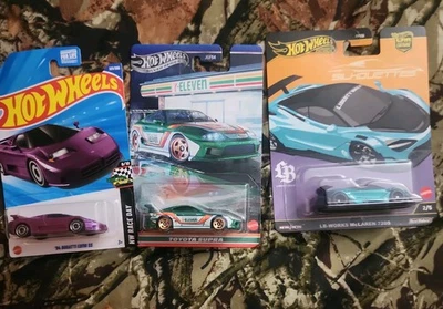 Hot Wheels 94 Bugatti EB110 SS Die-Cast Car plus 7/11 Supra & mclaren silhouette - Image 1 of 4