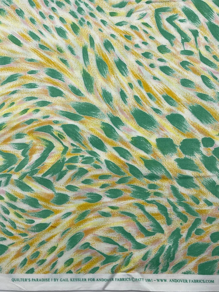 QUILTERS PARADISE I #1861 Gail Kessler Andover Fabrics Green Yellow Swirl 1.33yd - Image 1 of 1