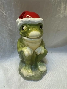 Retro Frog with Santa Hat Cookie Jar Hand Painted - Picture 1 of 13