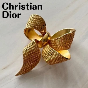 Vintage große Designer Christian Dior goldfarbene Seil Schleife Brosche Anstecknadel - Bild 1 von 24