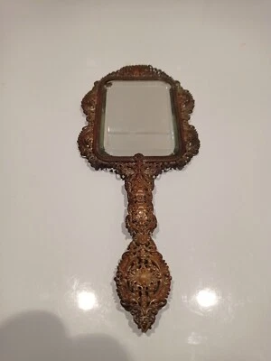 Face À Main Bronze Argenté Ajouré Et Miroir XIXe Siècle - Photo 1/4