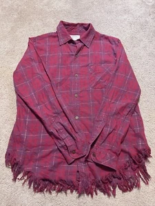 Y2K Current Elliott Womens Red Plaid Fringe Button Down Shirt Size 3 - Picture 1 of 11