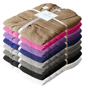 Unisex Baumwolle Frottee Bademantel Schalkragen Kapuze Morgenmantel - Bild 1 von 71