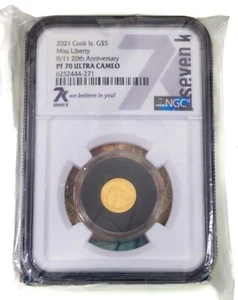Moneda De Oro De 1/2 G Grada Como PF70 UCam De 2021 Islas Cook G$5 Miss Liberty - Imagen 1 de 3