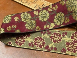 vintage burgundy gold trim reversible ribbon 1 3/4" rayon 1yd - Picture 1 of 3