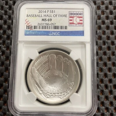 2014 P Baseball Hall of Fame Commemorative Silver Dollar NGC MS69 - Image 1 of 2