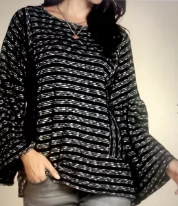 Túnica Suzanne Betro Weekend Manga de Campana a Rayas Negra y Blanca Talla M Nueva con Etiquetas - Imagen 1 de 9